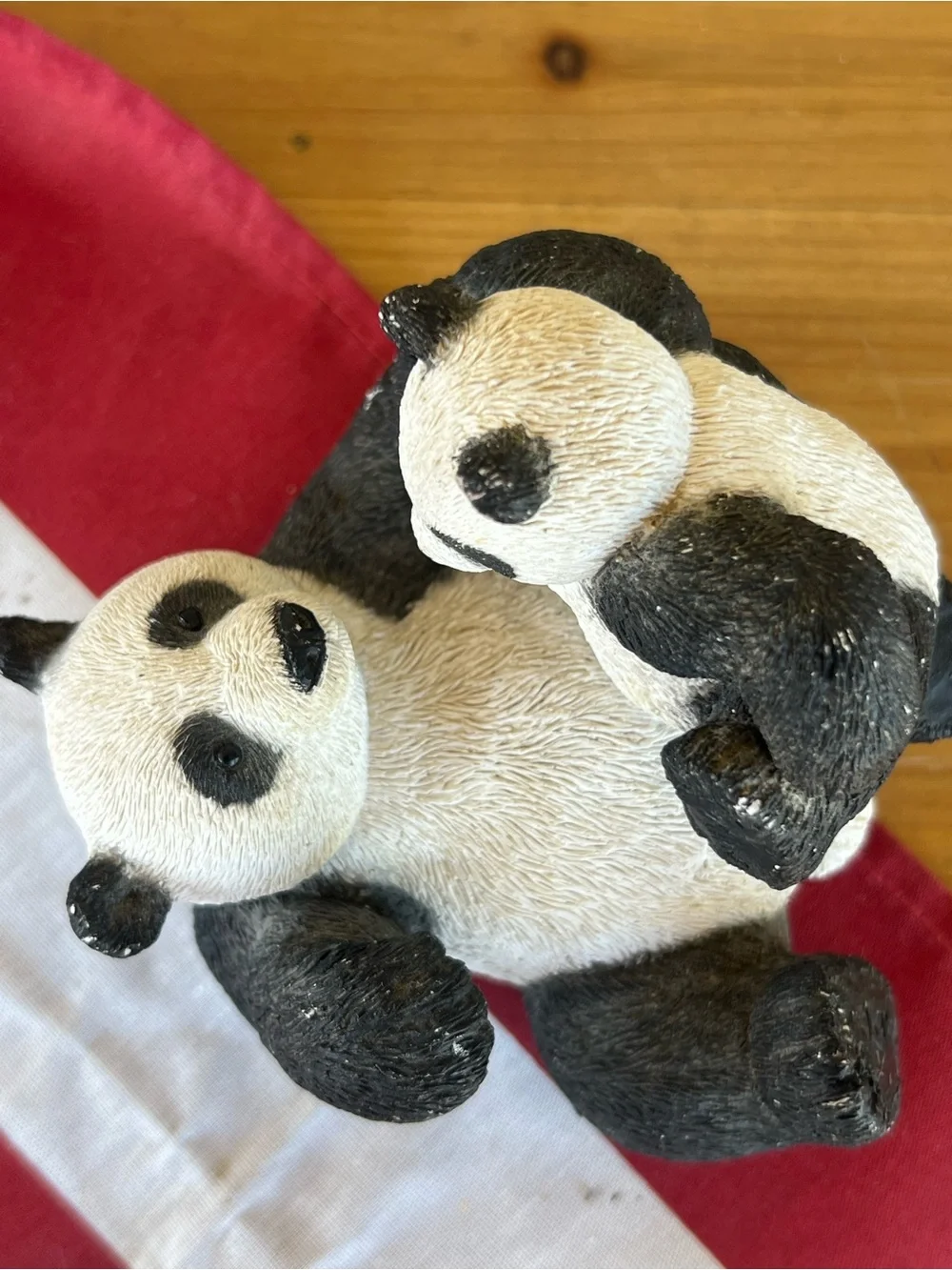 Panda Mom and Baby Figurine - Black & White